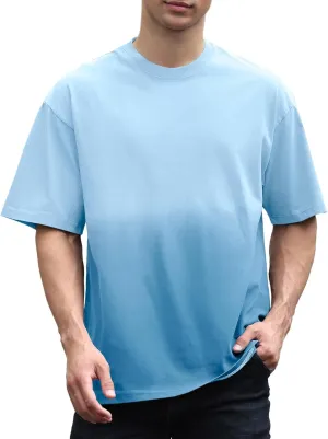 Mens Oversized Gradient Dyeing T Shirts Vintage Cotton Loose Fit T-Shirt Streetwear Short Sleeve Basic Tee Shirt Tops