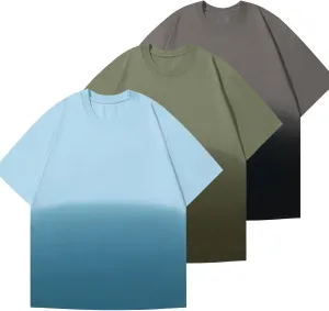 Mens Oversized Gradient Dyeing T Shirts Vintage Cotton Loose Fit T-Shirt Streetwear Short Sleeve Basic Tee Shirt Tops