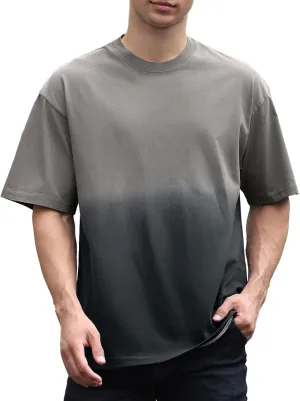 Mens Oversized Gradient Dyeing T Shirts Vintage Cotton Loose Fit T-Shirt Streetwear Short Sleeve Basic Tee Shirt Tops