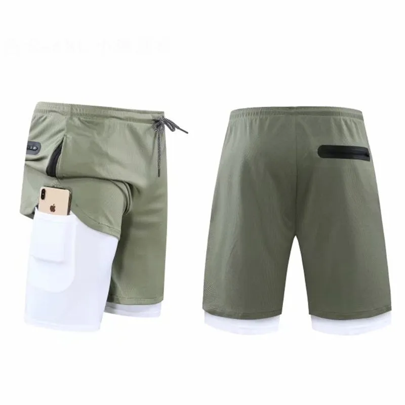Mens Running Shorts 2 In 1 Double-deck Quick Dry GYM Sport Fitness Jogging Workout Compression Breathable Skorts Outdoor