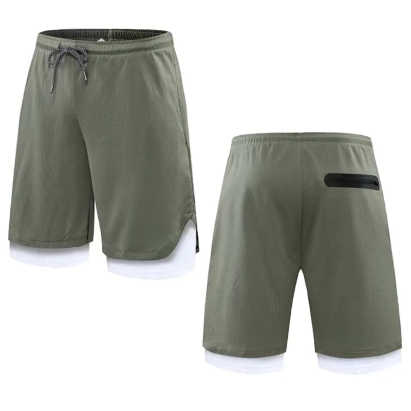 Mens Running Shorts 2 In 1 Double-deck Quick Dry GYM Sport Fitness Jogging Workout Compression Breathable Skorts Outdoor