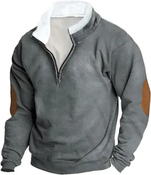 Mens Sweatshirts Fleece Lined Long Sleeve 1/4 Zipper Sweatshirt Vintage Loose Fall Winter Fashion Pullover