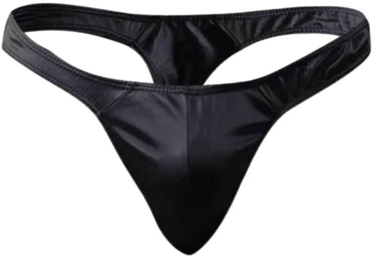 Men'S Thong Underwear Polyester Men'S Comfortable Sexy Patent Leather Briefs T-Back G-String Solid Color Men Lingerie