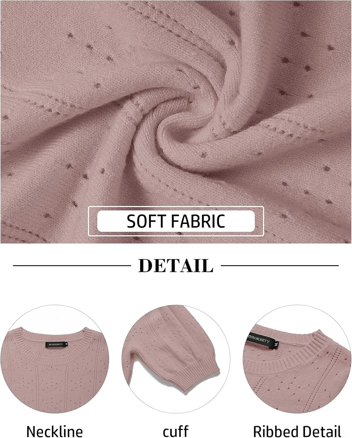MEROKEETY Women's 2025 Spring Puff Short Sleeve Sweater Tops Crew Neck Crochet Knit Soft Pullover Shirt