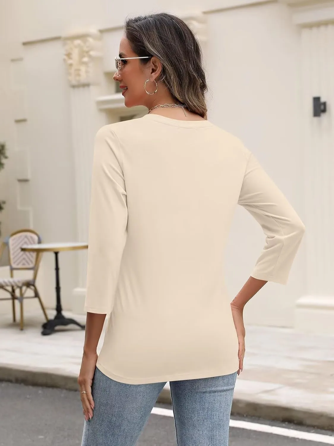 Minetom Women's V Neck 3/4 Sleeve Tops Casual Shirts Basic Summer Tees