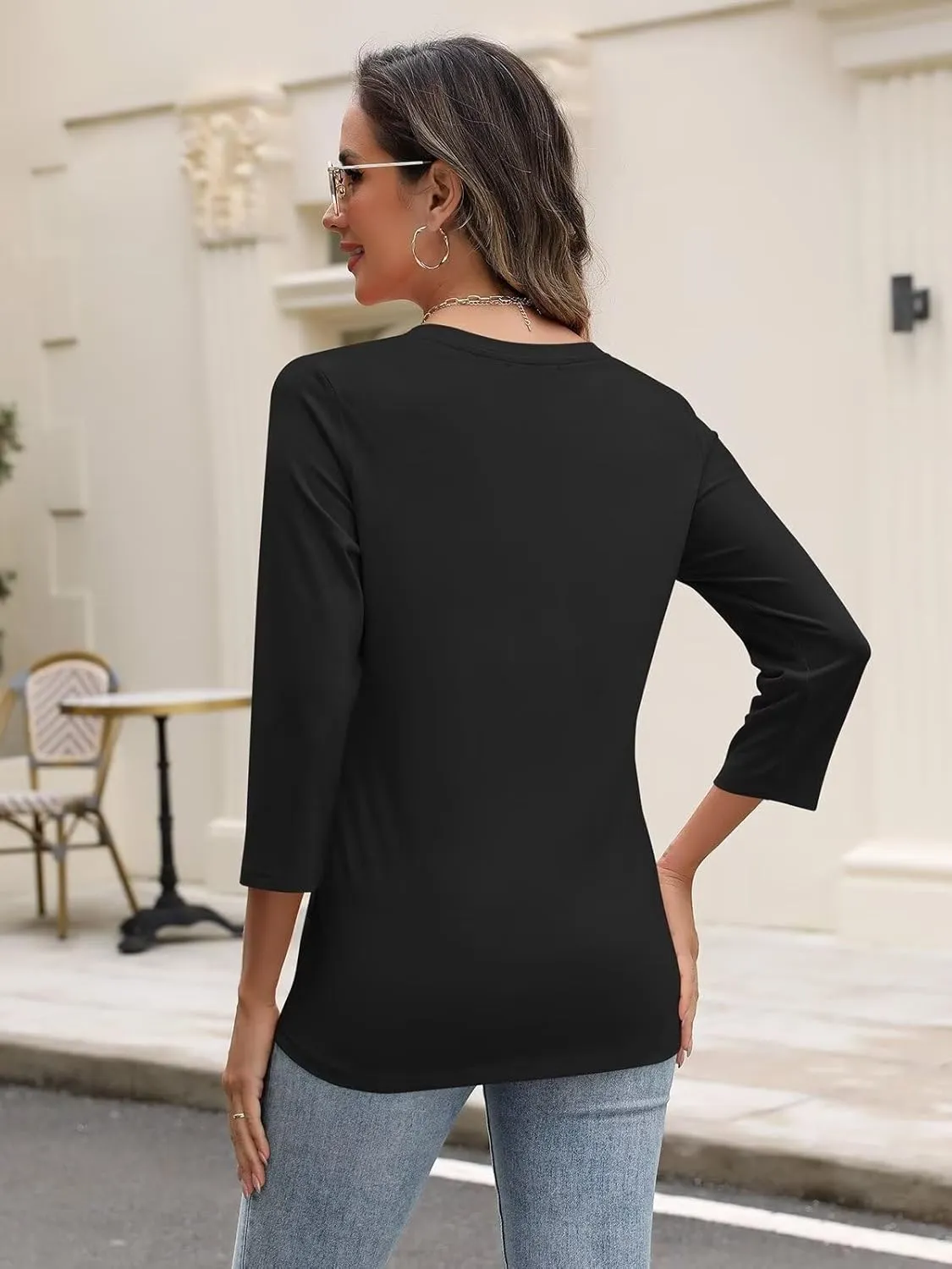 Minetom Women's V Neck 3/4 Sleeve Tops Casual Shirts Basic Summer Tees