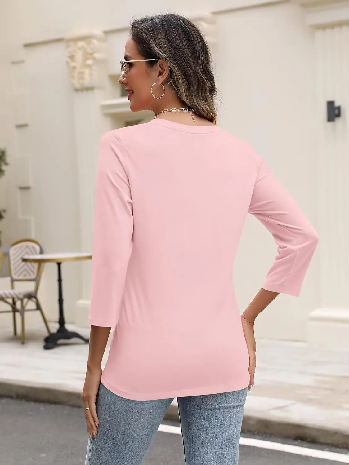 Minetom Women's V Neck 3/4 Sleeve Tops Casual Shirts Basic Summer Tees
