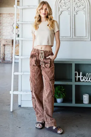 Mollie Washed Corduroy Cargo Pants in Coffee
