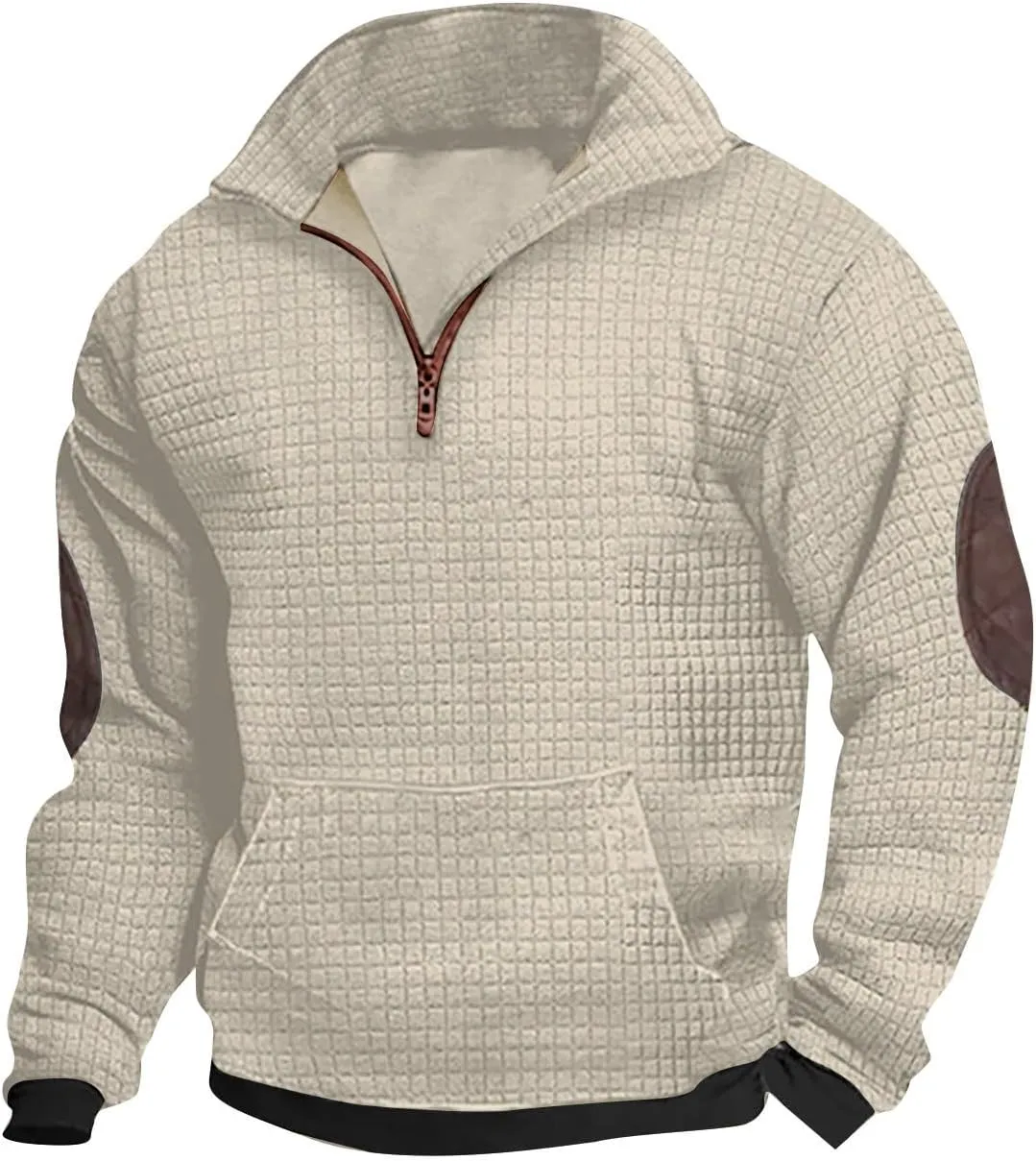 Muscularfit Sweatshirts for Men No Hood Long Sleeve Waffle Stand Collar Pullover Casual Quarter-Zip Lightweight Tee Shirts