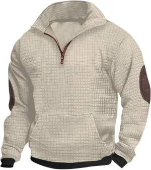 Muscularfit Sweatshirts for Men No Hood Long Sleeve Waffle Stand Collar Pullover Casual Quarter-Zip Lightweight Tee Shirts