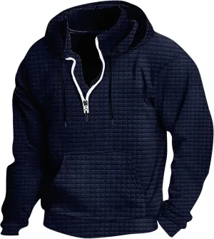 Muscularfit Zip Up Hoodie for Men Casual Stand Collar Button Pullover Waffle Sweatshirts Heavyweight 1/4 Zip Drawstring Shirt