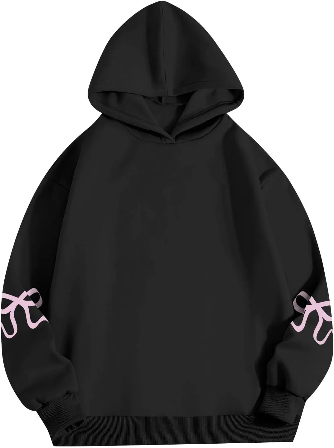 NBXNZWF Womens Bow Graphic Hoodies Oversized Long Sleeve Hooded Sweatshirts Drop Shoulder Cute Y2k Teen Girls Pullover Top