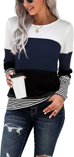 NEYOUQE Womens Color Block Loose Long/Short Sleeve T Shirts Casual Comfy Tops Tee Shirt Women's Tunics