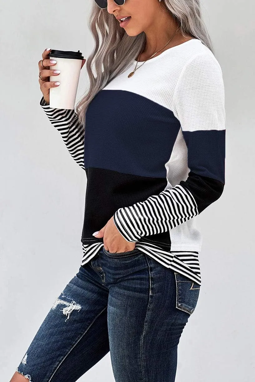 NEYOUQE Womens Color Block Loose Long/Short Sleeve T Shirts Casual Comfy Tops Tee Shirt Women's Tunics