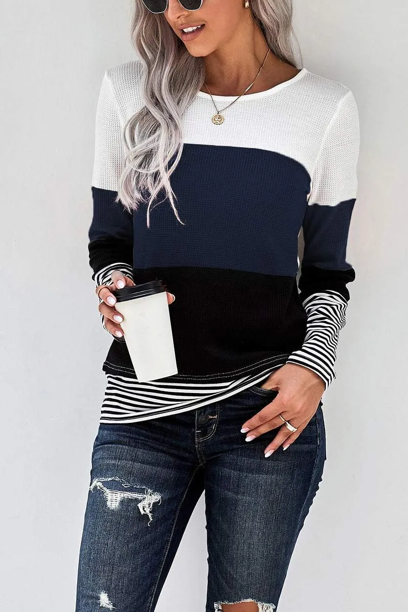 NEYOUQE Womens Color Block Loose Long/Short Sleeve T Shirts Casual Comfy Tops Tee Shirt Women's Tunics