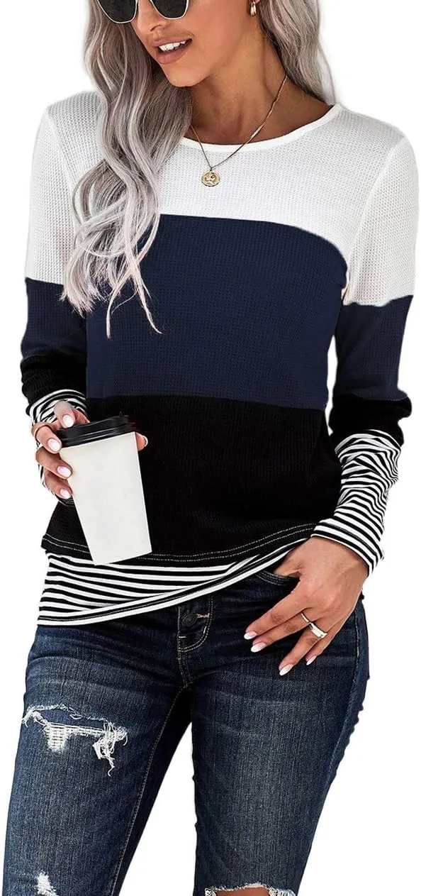 NEYOUQE Womens Color Block Loose Long/Short Sleeve T Shirts Casual Comfy Tops Tee Shirt Women's Tunics