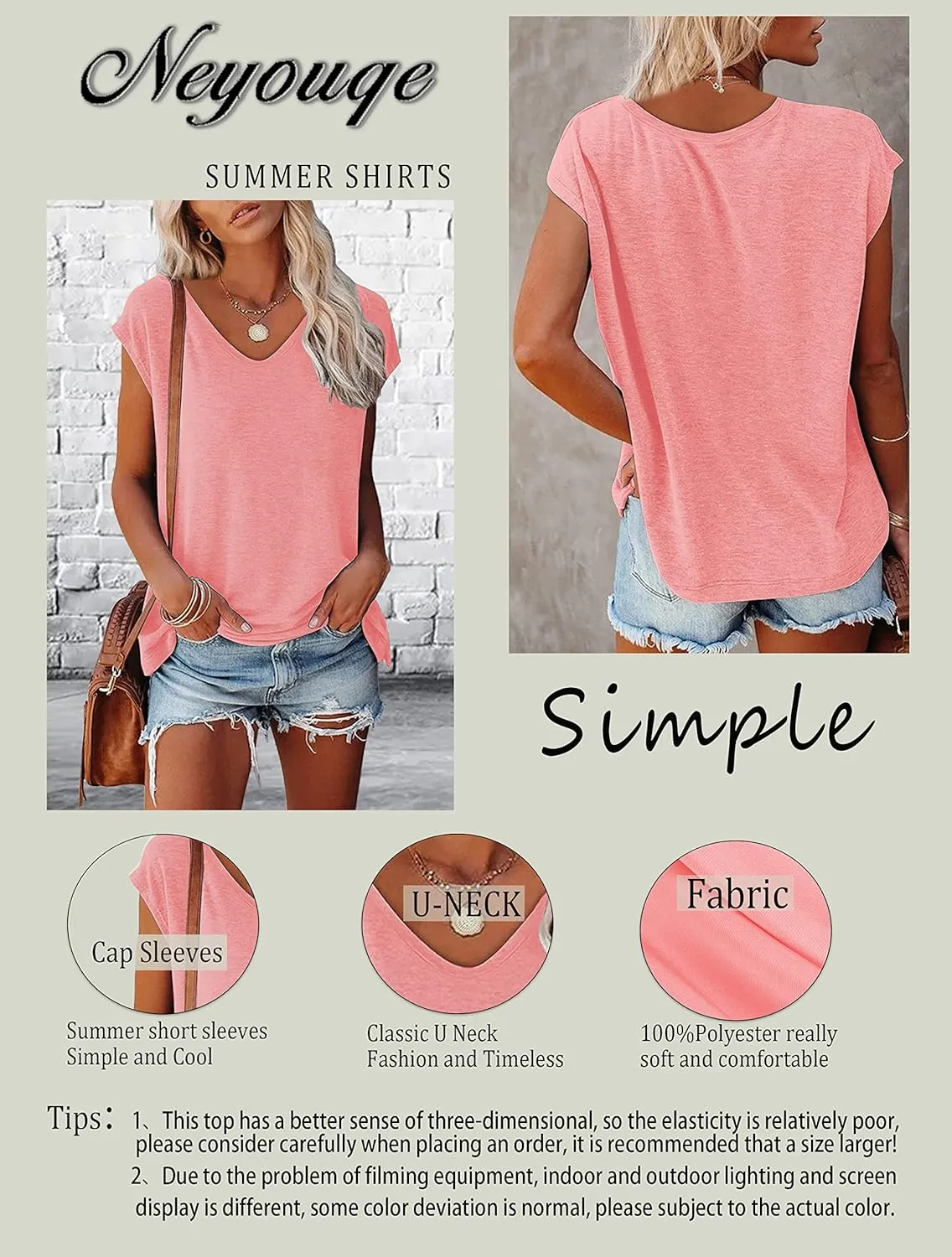 NEYOUQE Womens Summer Short/Long Sleeve T Shirts Athletic Workout Running Golf Tees Fashion Trendy Plain Casual Tops