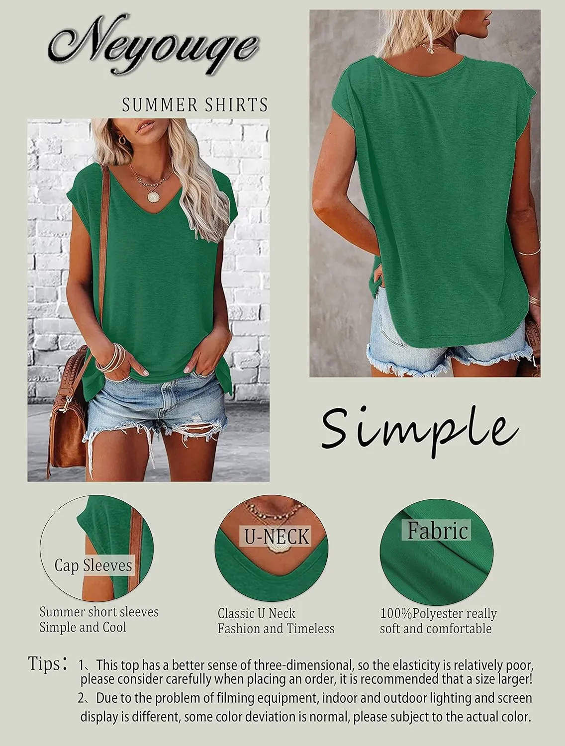 NEYOUQE Womens Summer Short/Long Sleeve T Shirts Athletic Workout Running Golf Tees Fashion Trendy Plain Casual Tops