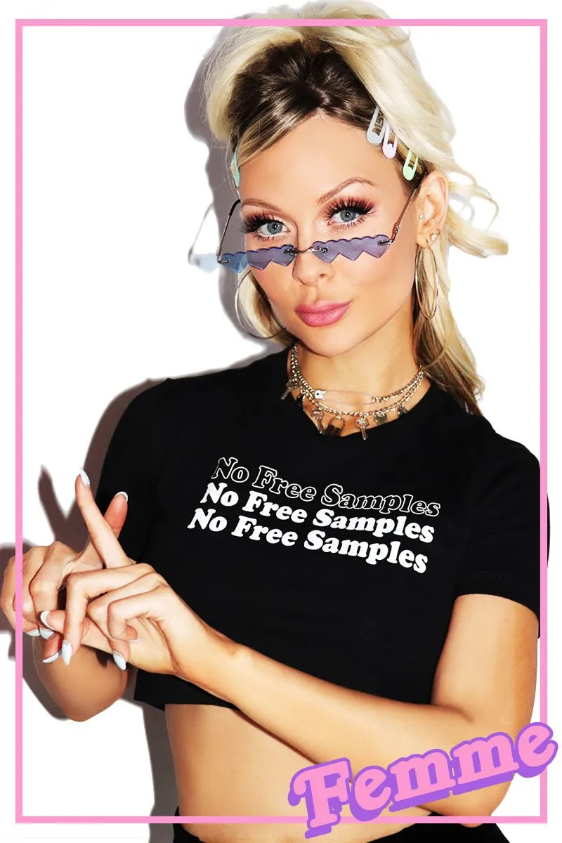 No Free Samples Fitted Crop Tee-Black