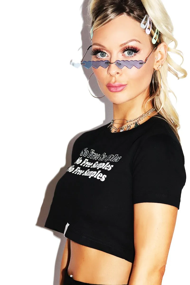No Free Samples Fitted Crop Tee-Black