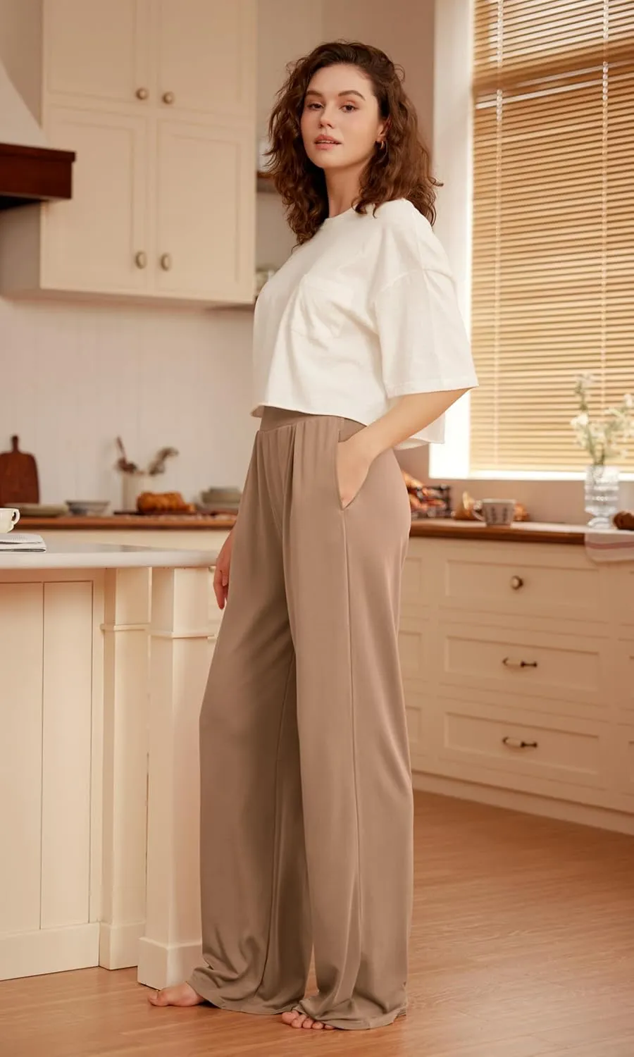 ODODOS Drapey Soft Wide Leg Pants for Women High Waist Casual Relaxed Lounge Pants with Pockets-29 Inseam