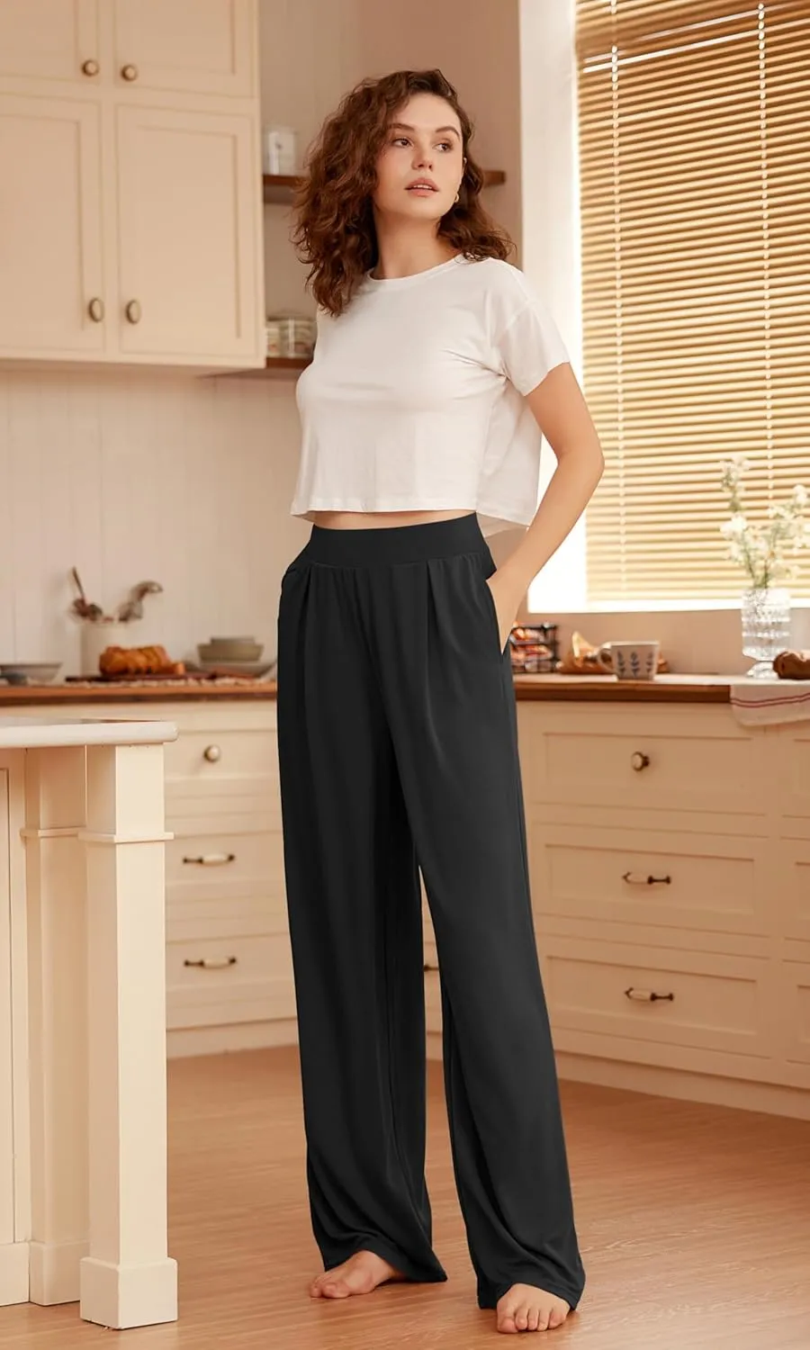 ODODOS Drapey Soft Wide Leg Pants for Women High Waist Casual Relaxed Lounge Pants with Pockets-29 Inseam