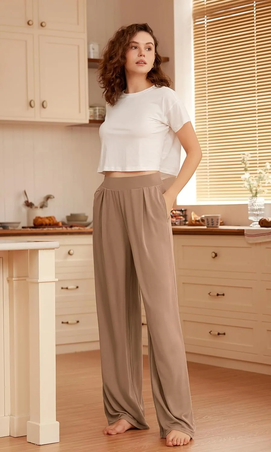 ODODOS Drapey Soft Wide Leg Pants for Women High Waist Casual Relaxed Lounge Pants with Pockets-29 Inseam