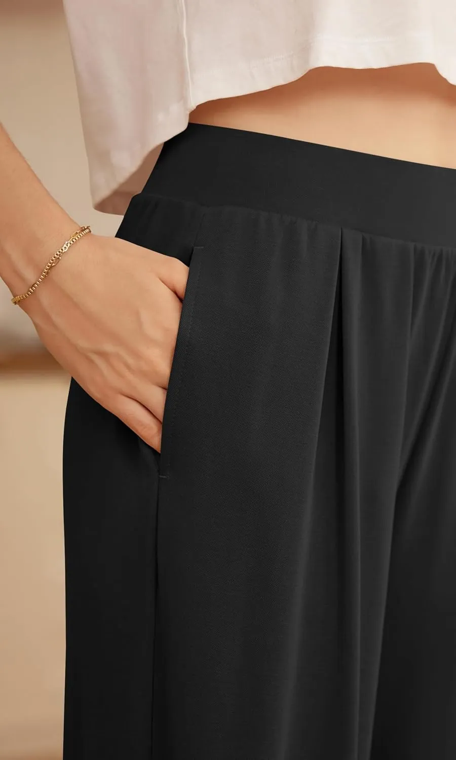 ODODOS Drapey Soft Wide Leg Pants for Women High Waist Casual Relaxed Lounge Pants with Pockets-29 Inseam