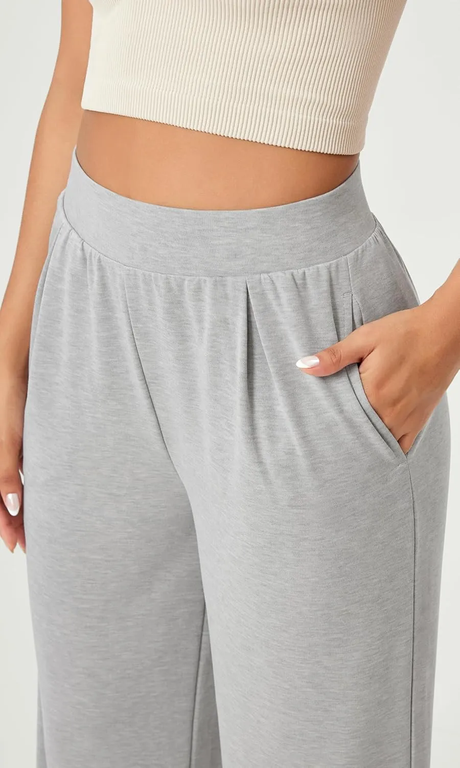 ODODOS Drapey Soft Wide Leg Pants for Women High Waist Casual Relaxed Lounge Pants with Pockets-29 Inseam