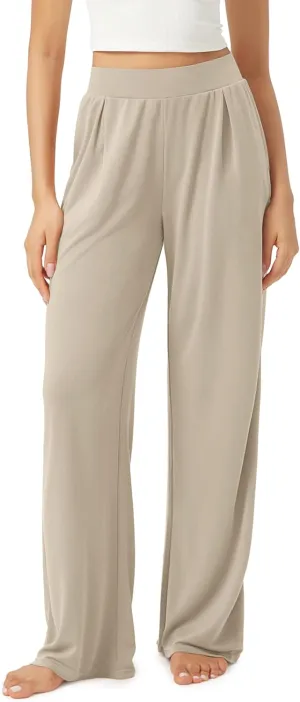 ODODOS Drapey Soft Wide Leg Pants for Women High Waist Casual Relaxed Lounge Pants with Pockets-29 Inseam