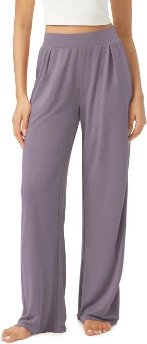ODODOS Drapey Soft Wide Leg Pants for Women High Waist Casual Relaxed Lounge Pants with Pockets-29 Inseam