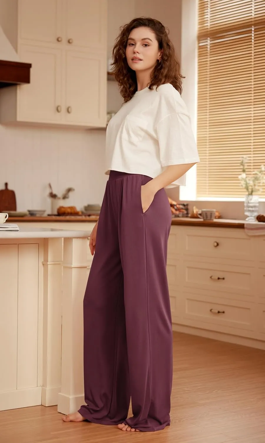 ODODOS Drapey Soft Wide Leg Pants for Women High Waist Casual Relaxed Lounge Pants with Pockets-29 Inseam