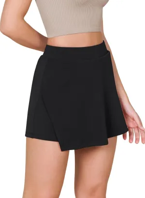 ODODOS Modal Soft Wrap Mini Skorts with Pocket for Women High Waist Asymmetrical Hem Relaxed Shorts