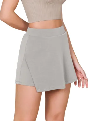 ODODOS Modal Soft Wrap Mini Skorts with Pocket for Women High Waist Asymmetrical Hem Relaxed Shorts