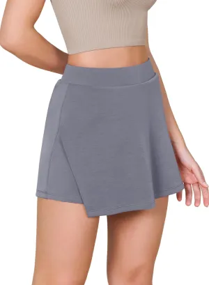ODODOS Modal Soft Wrap Mini Skorts with Pocket for Women High Waist Asymmetrical Hem Relaxed Shorts