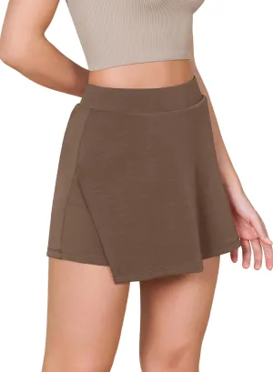 ODODOS Modal Soft Wrap Mini Skorts with Pocket for Women High Waist Asymmetrical Hem Relaxed Shorts