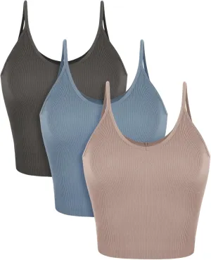 ODODOS V Neck Seamless Crop Tank for Women Ribbed Knit Soft Cropped Camisole Tops