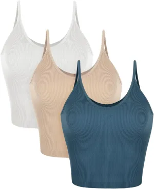 ODODOS V Neck Seamless Crop Tank for Women Ribbed Knit Soft Cropped Camisole Tops