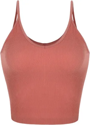 ODODOS V Neck Seamless Crop Tank for Women Ribbed Knit Soft Cropped Camisole Tops