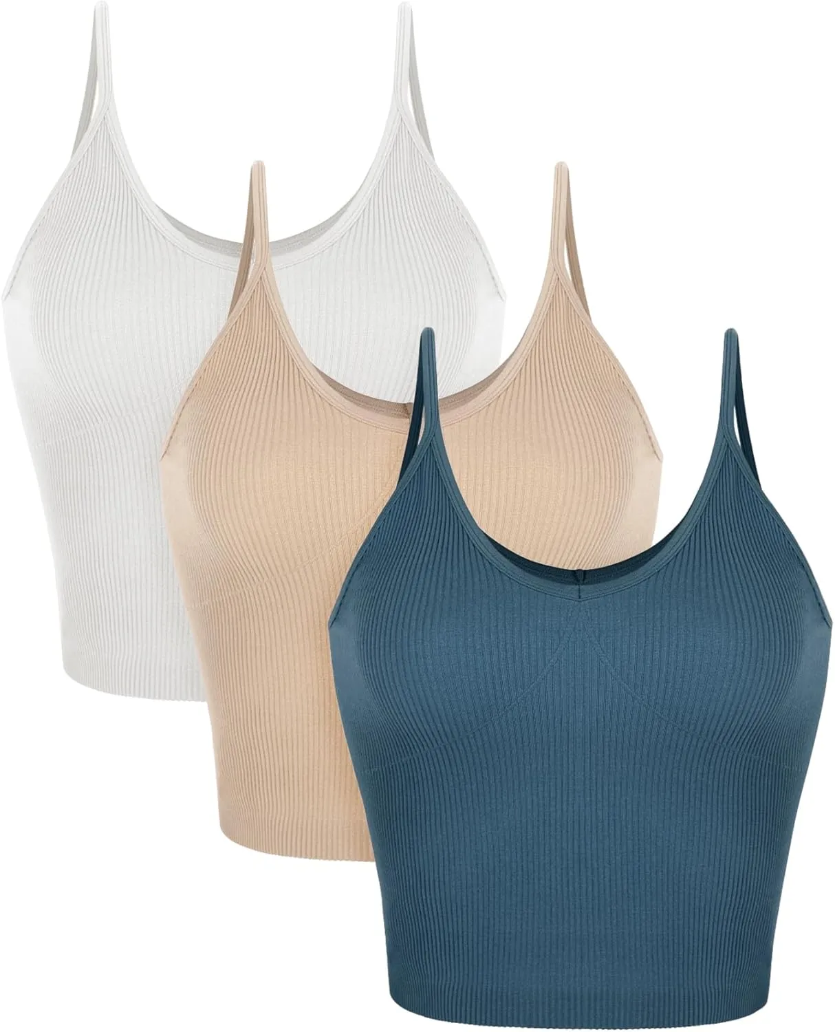 ODODOS V Neck Seamless Crop Tank for Women Ribbed Knit Soft Cropped Camisole Tops