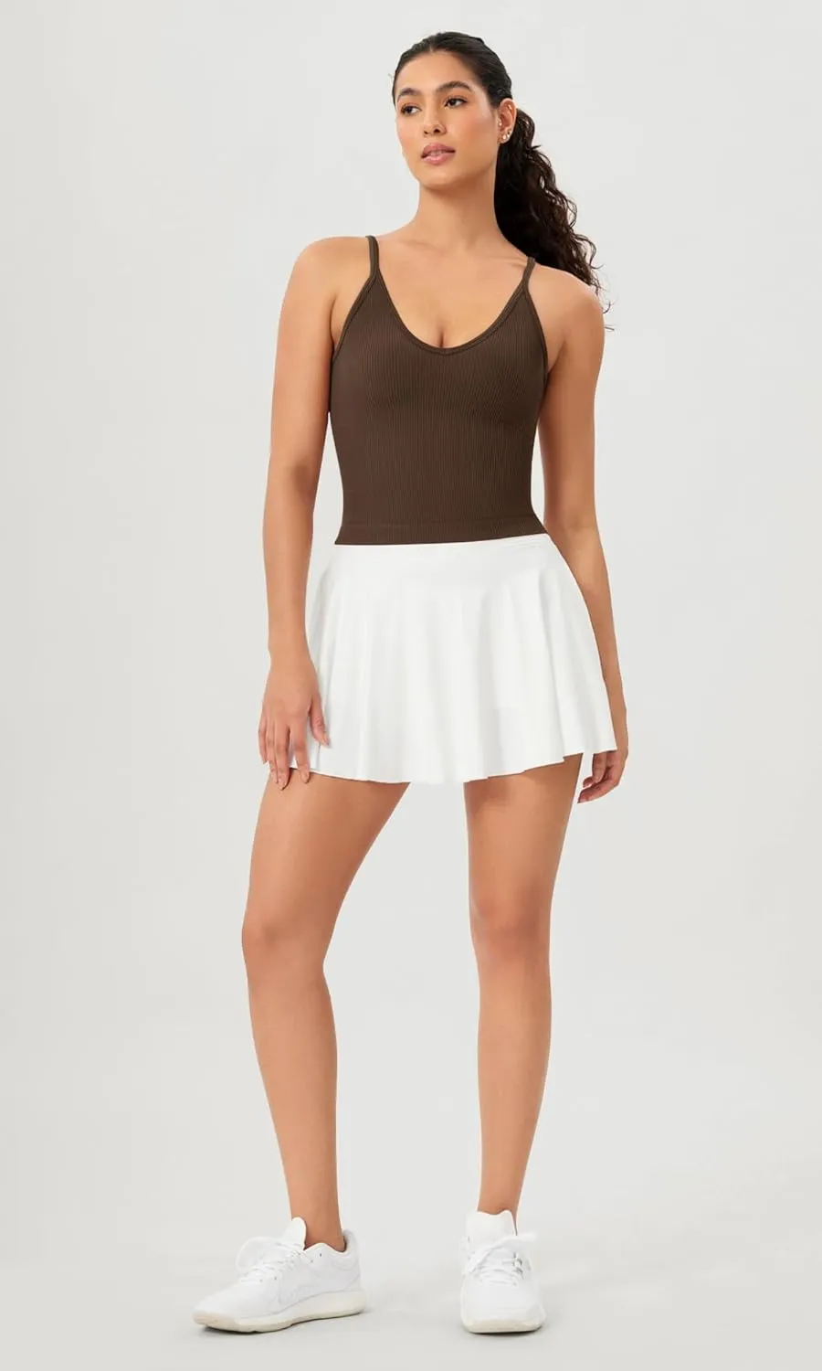 ODODOS V Neck Seamless Crop Tank for Women Ribbed Knit Soft Cropped Camisole Tops