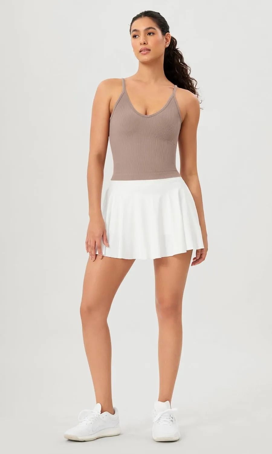 ODODOS V Neck Seamless Crop Tank for Women Ribbed Knit Soft Cropped Camisole Tops