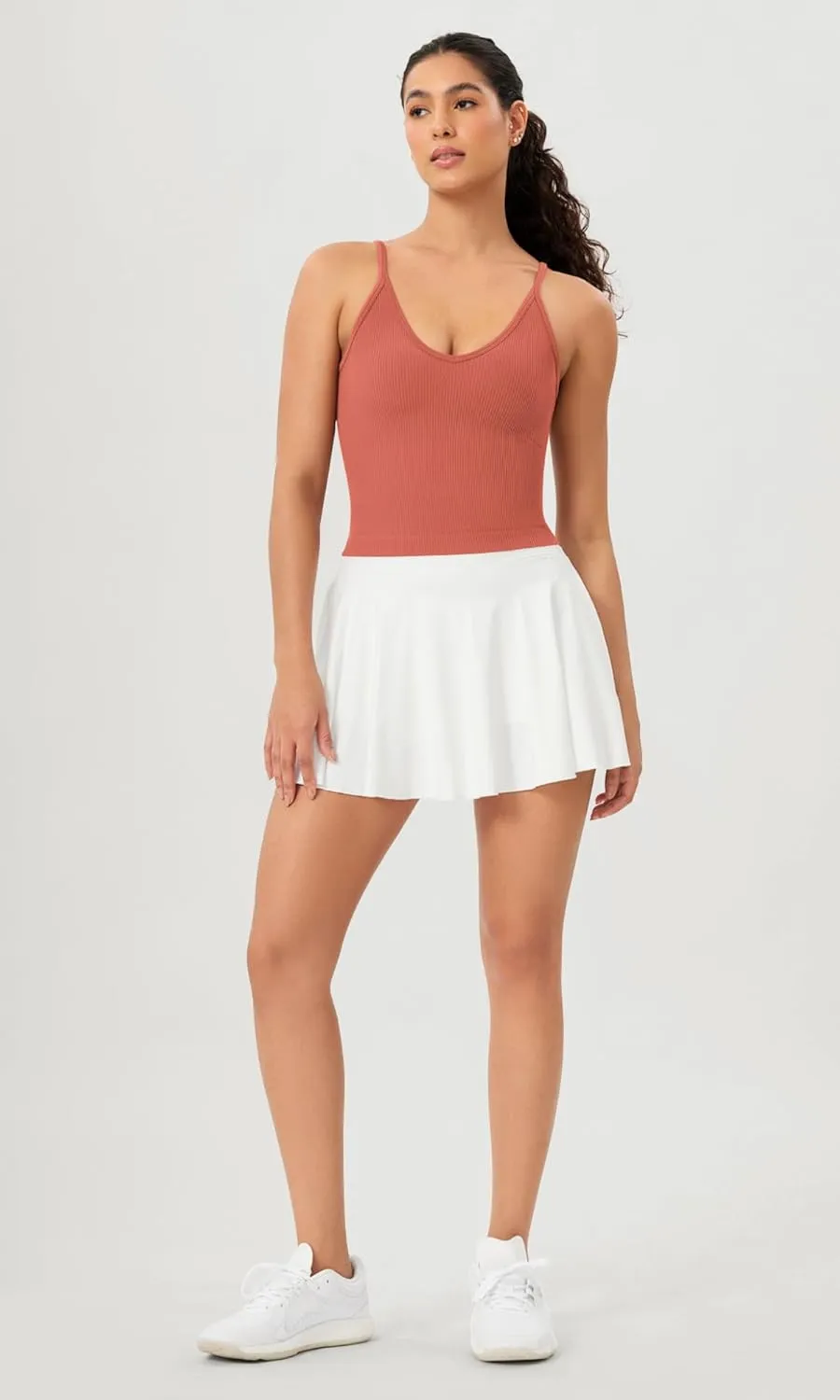 ODODOS V Neck Seamless Crop Tank for Women Ribbed Knit Soft Cropped Camisole Tops