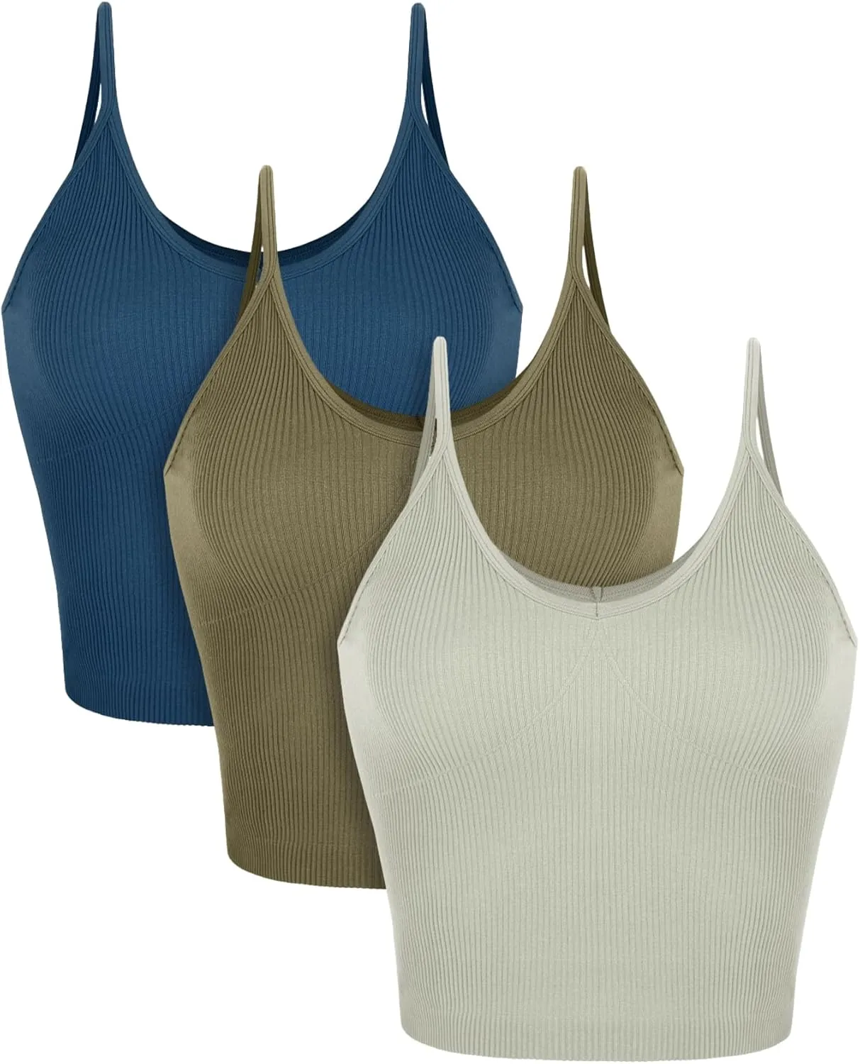 ODODOS V Neck Seamless Crop Tank for Women Ribbed Knit Soft Cropped Camisole Tops