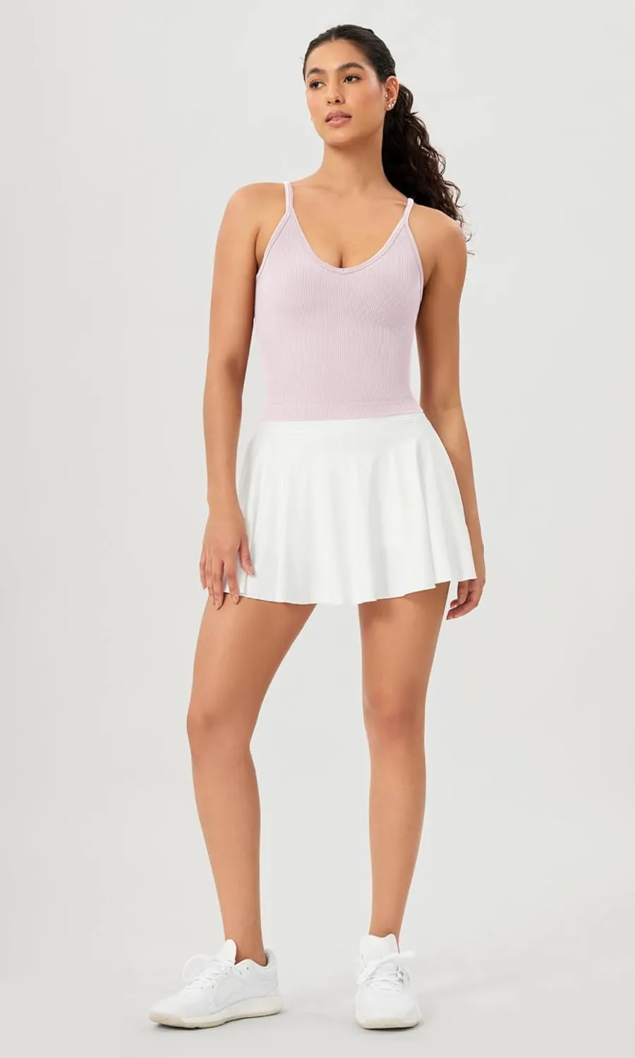ODODOS V Neck Seamless Crop Tank for Women Ribbed Knit Soft Cropped Camisole Tops
