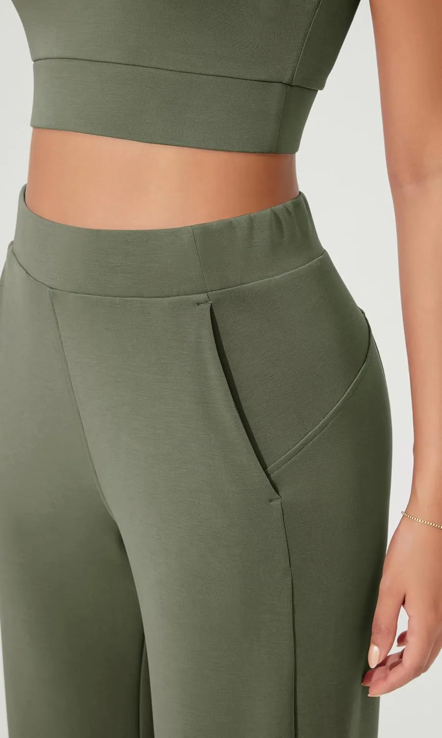 ODODOS Women's Modal Soft Relaxed Cropped Pants High Waist Casual Wide Leg Pants with Pockets - 25" Inseam