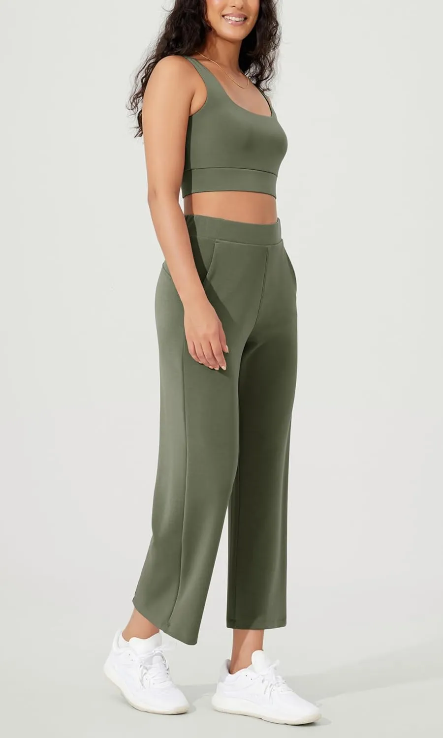 ODODOS Women's Modal Soft Relaxed Cropped Pants High Waist Casual Wide Leg Pants with Pockets - 25" Inseam