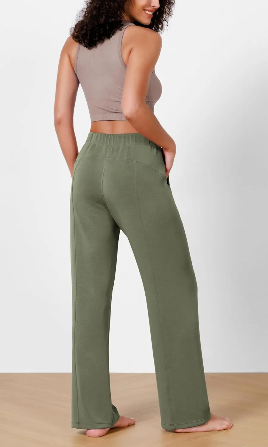 ODODOS Women's Modal Soft Wide Leg Pants Elastic High Waist Casual Lounge Relaxed Pants with Pockets - 27"/ 29" / 31" Inseam