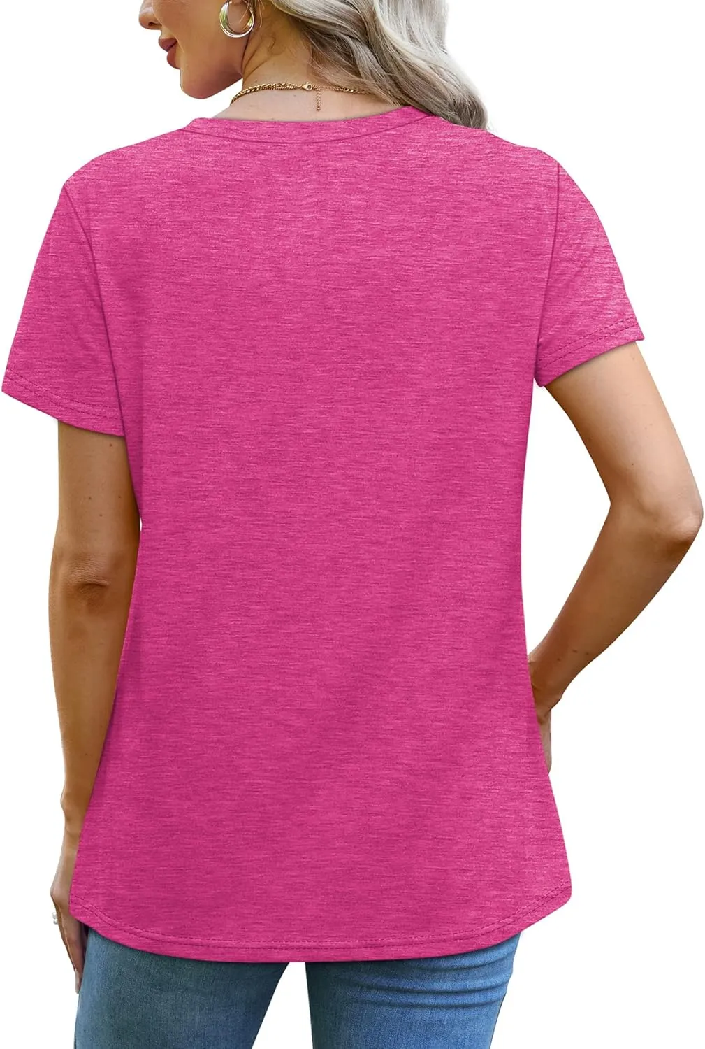 OFEEFAN Shirts for Women Short Sleeve Tops Pleated Crew Neck Casual Summer Fashion Tops Loose Fit
