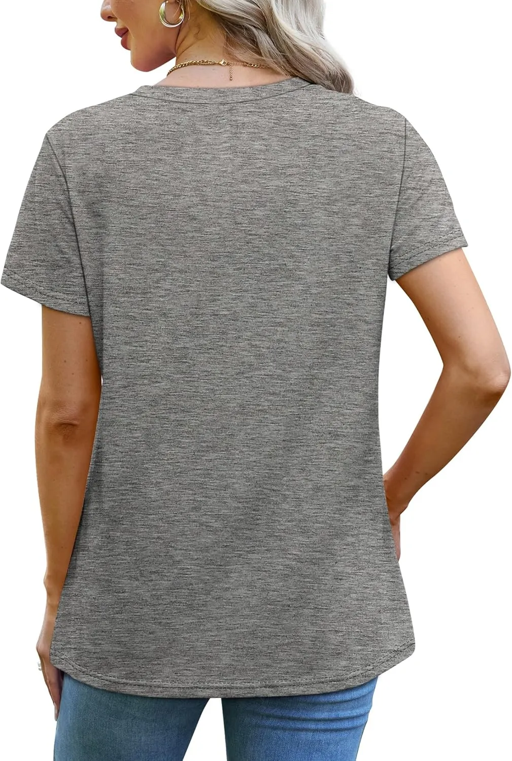OFEEFAN Shirts for Women Short Sleeve Tops Pleated Crew Neck Casual Summer Fashion Tops Loose Fit
